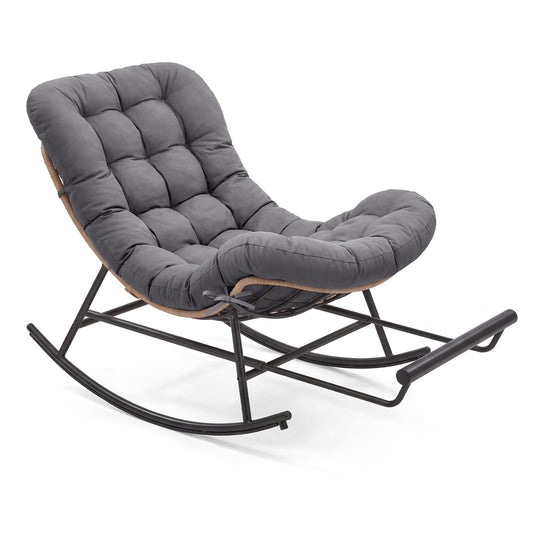 Outdoor Rocking Chair with Extendable Footrest, Removable Cushion, Papasan Chair - image 1