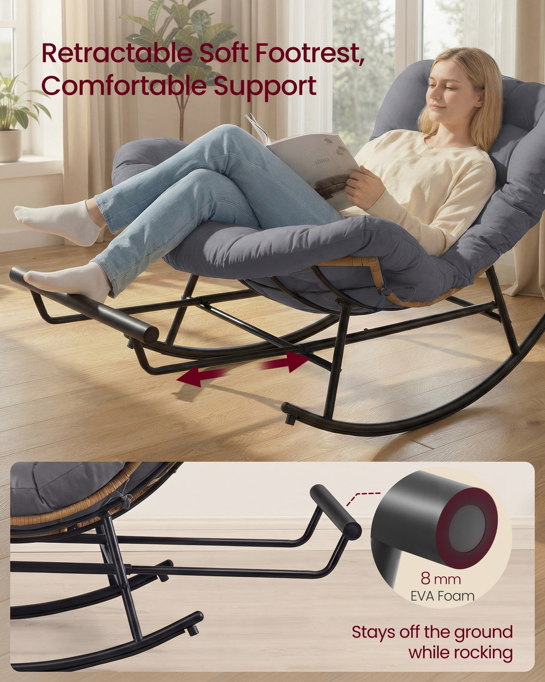 Steel rocking papasan chair for patio bedroom or living room - image 5