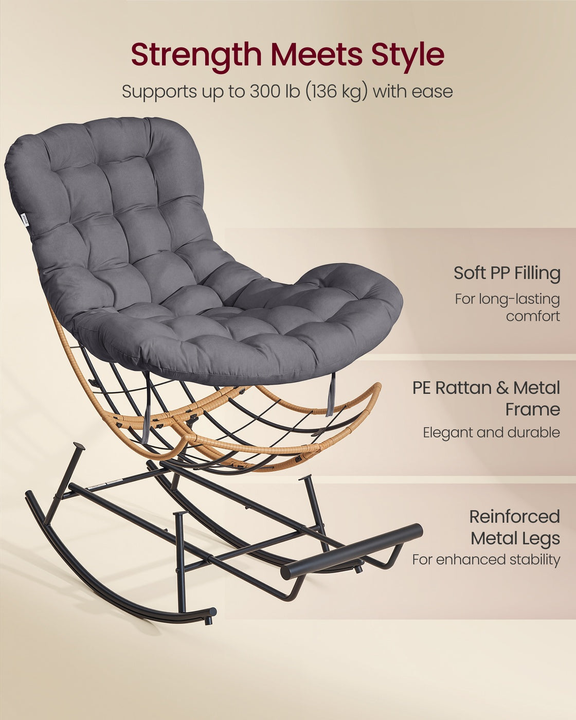 Steel rocking papasan chair for patio bedroom or living room - image 6