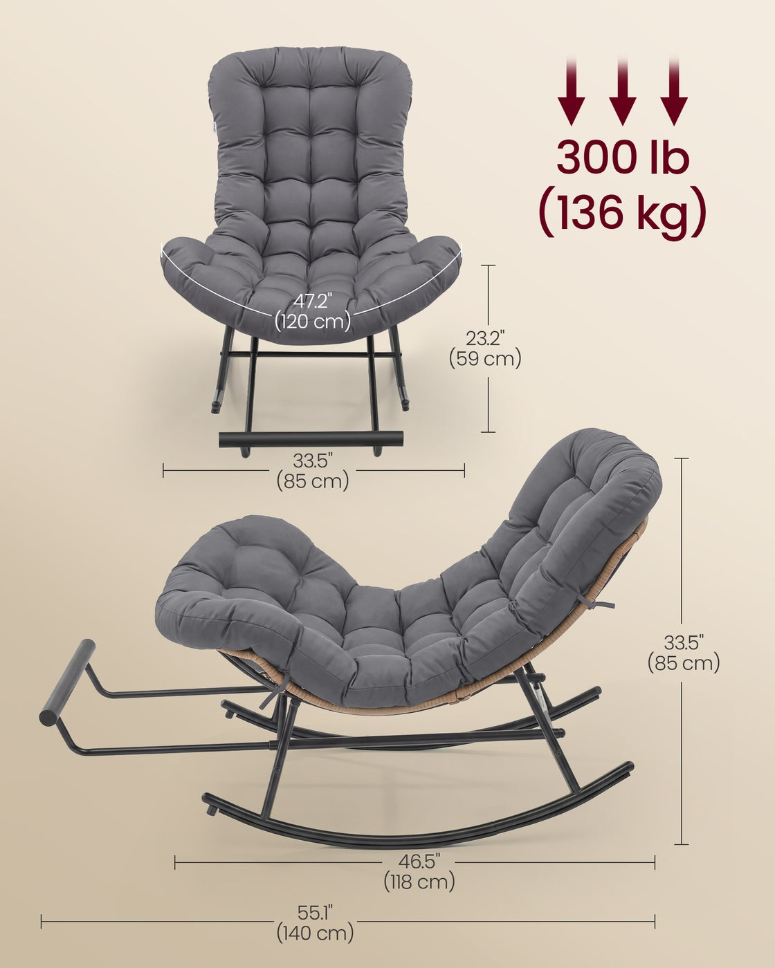 Steel rocking papasan chair for patio bedroom or living room - image 7