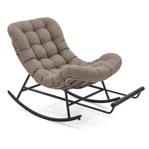 Outdoor Rocking Chair, Papasan Chair with Extendable Footrest, Outdoor Furniture, Cappuccino Beige - image 4