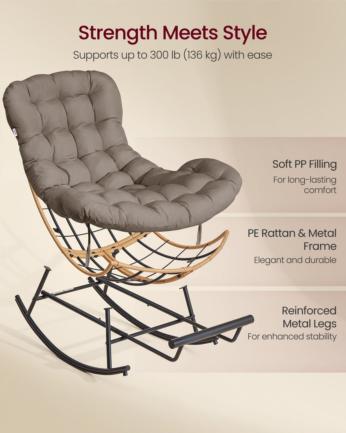 Steel rocking papasan chair for patio bedroom or living room - image 13