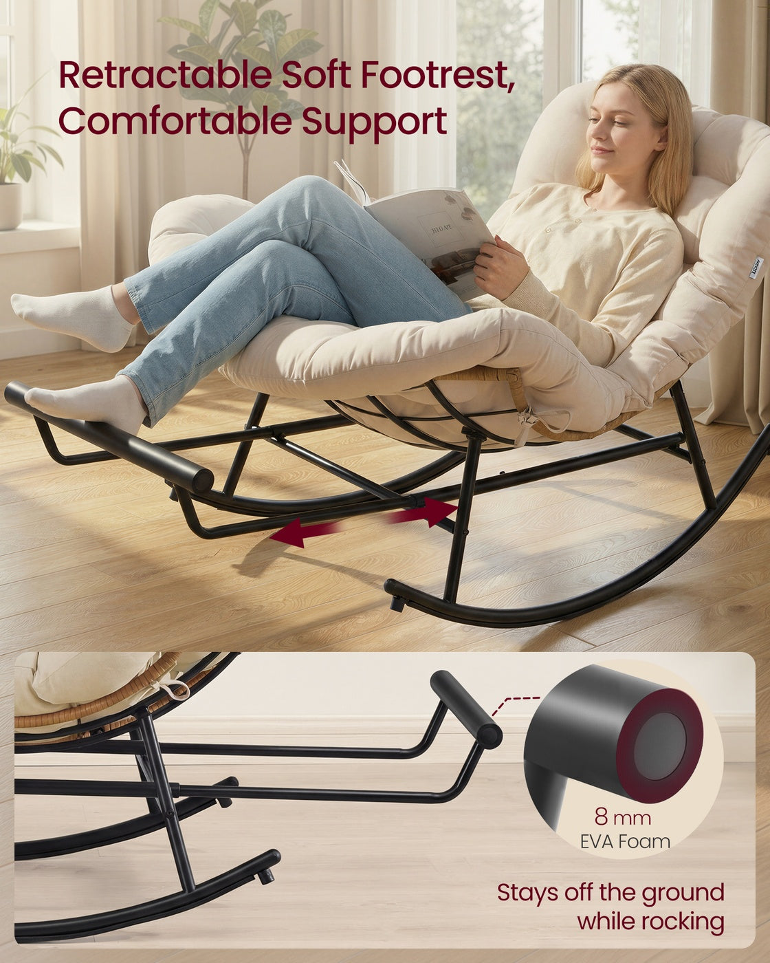 Steel rocking papasan chair for patio bedroom or living room - image 20