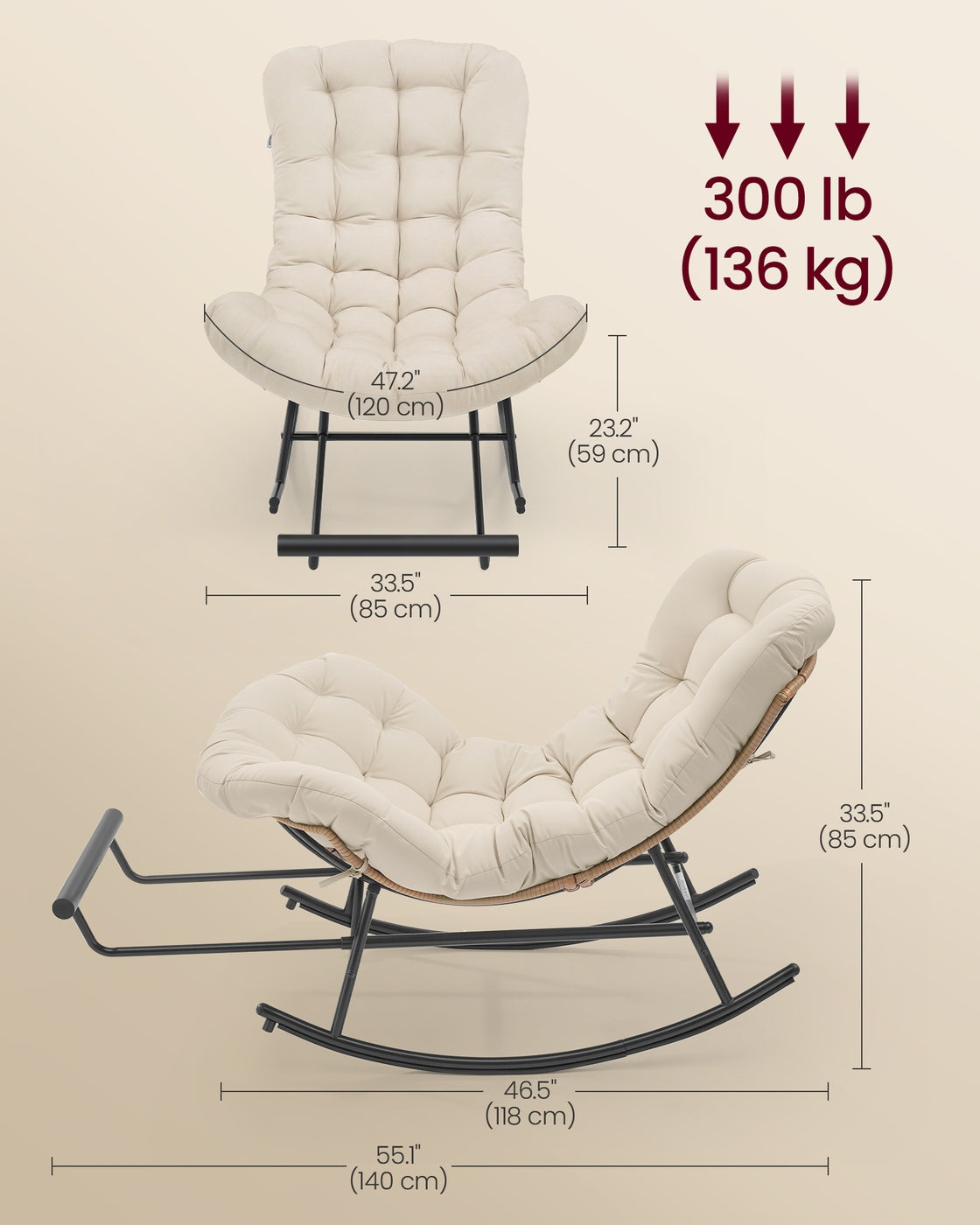 Steel rocking papasan chair for patio bedroom or living room - image 22