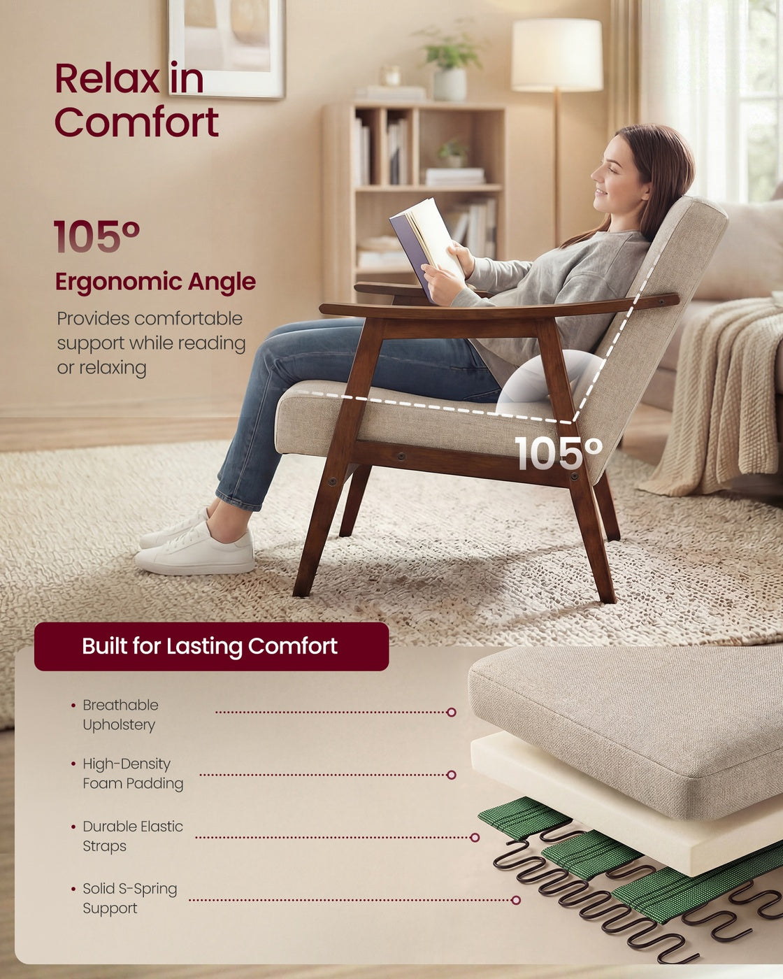 PU leather accent chair for living room bedroom or office