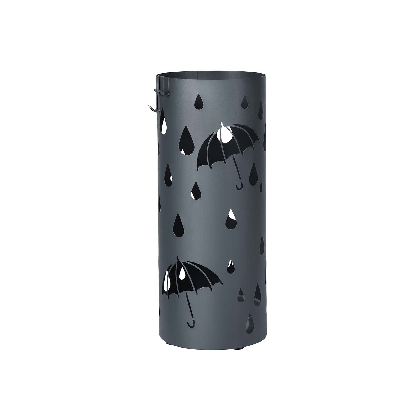 Metal Umbrella Holder, Umbrella Stand with Water Tray and Hooks, 7.7 x 19.3 Inches (Dia. x H), Round, Matte Anthracite Gray ULUC23AG