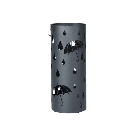 Metal Umbrella Holder, Umbrella Stand with Water Tray and Hooks, 7.7 x 19.3 Inches (Dia. x H), Round, Matte Anthracite Gray ULUC23AG