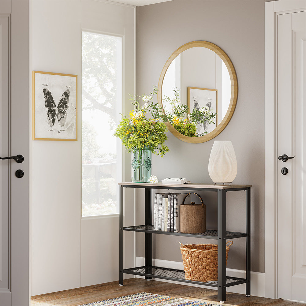 Side Table and Sideboard | Industrial Console Table | Hallway Table with 2 Mesh Shelves