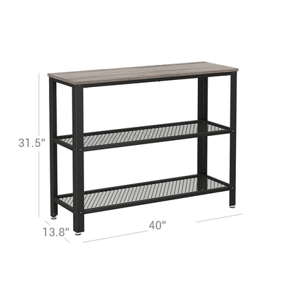 Side Table and Sideboard | Industrial Console Table | Hallway Table with 2 Mesh Shelves