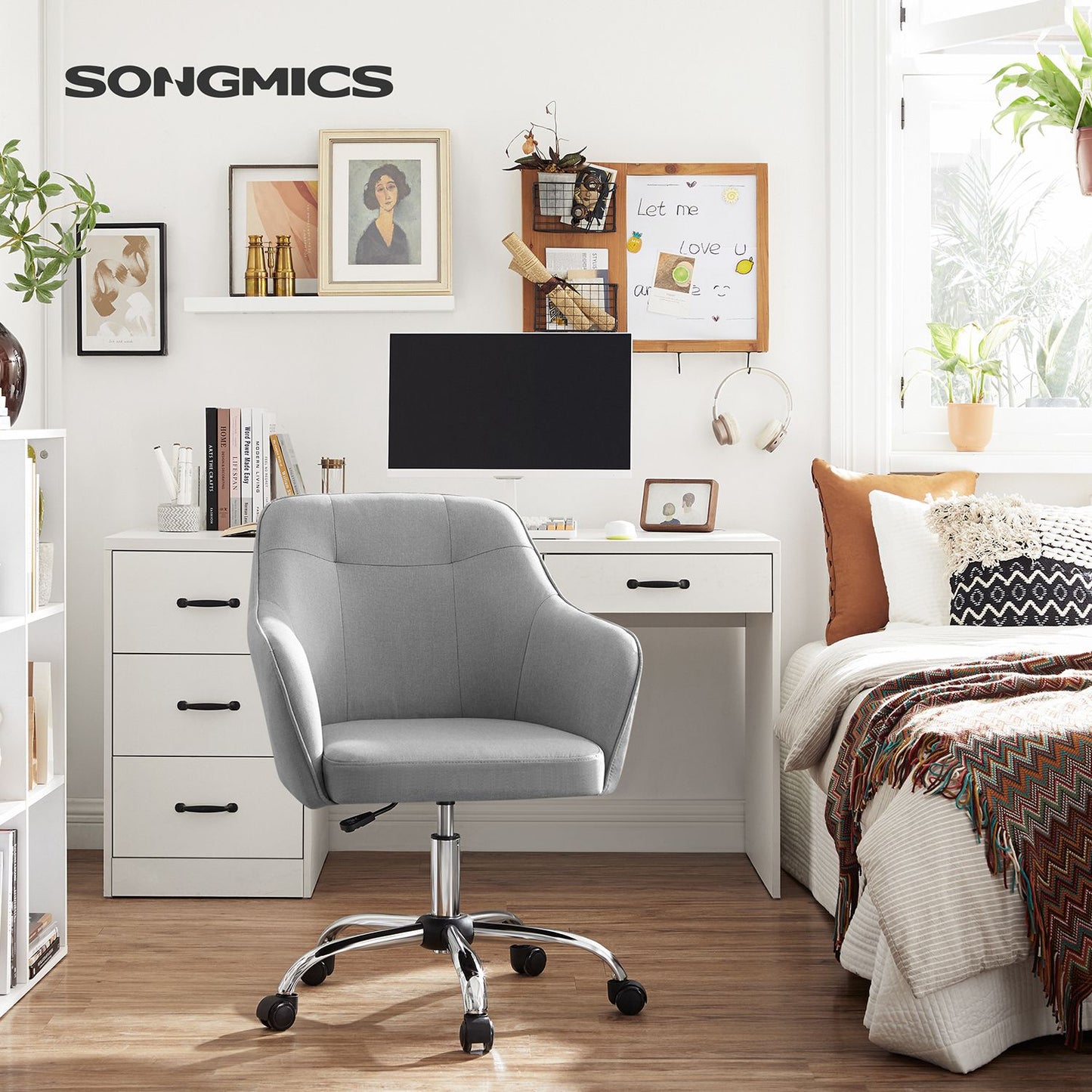 Modern Grey Adjustable Office Chair with Armrest - image 3
