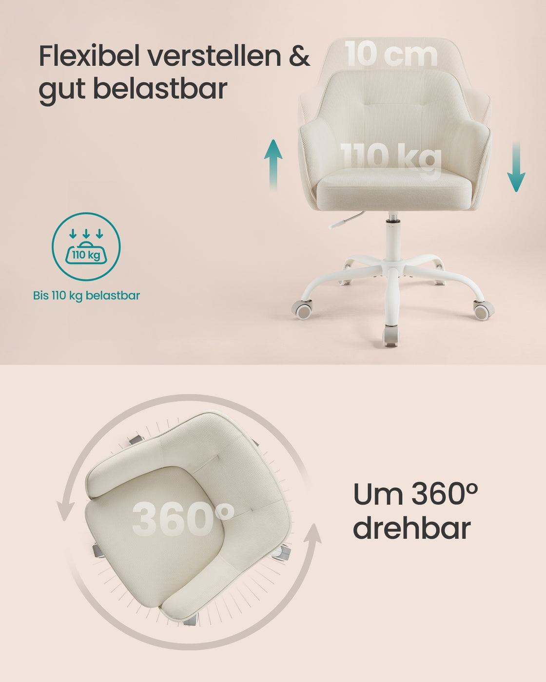 Office Chair Swivel Desk Chair 110 kg Load Sand Beige