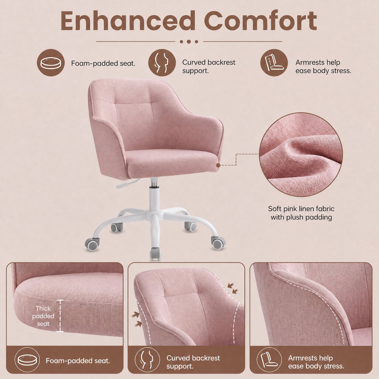 Desk Chair with Armrests, Loads 110 kg, for Home Office, Study, Bedroom, Adjustable Office Chair, Green - image 33