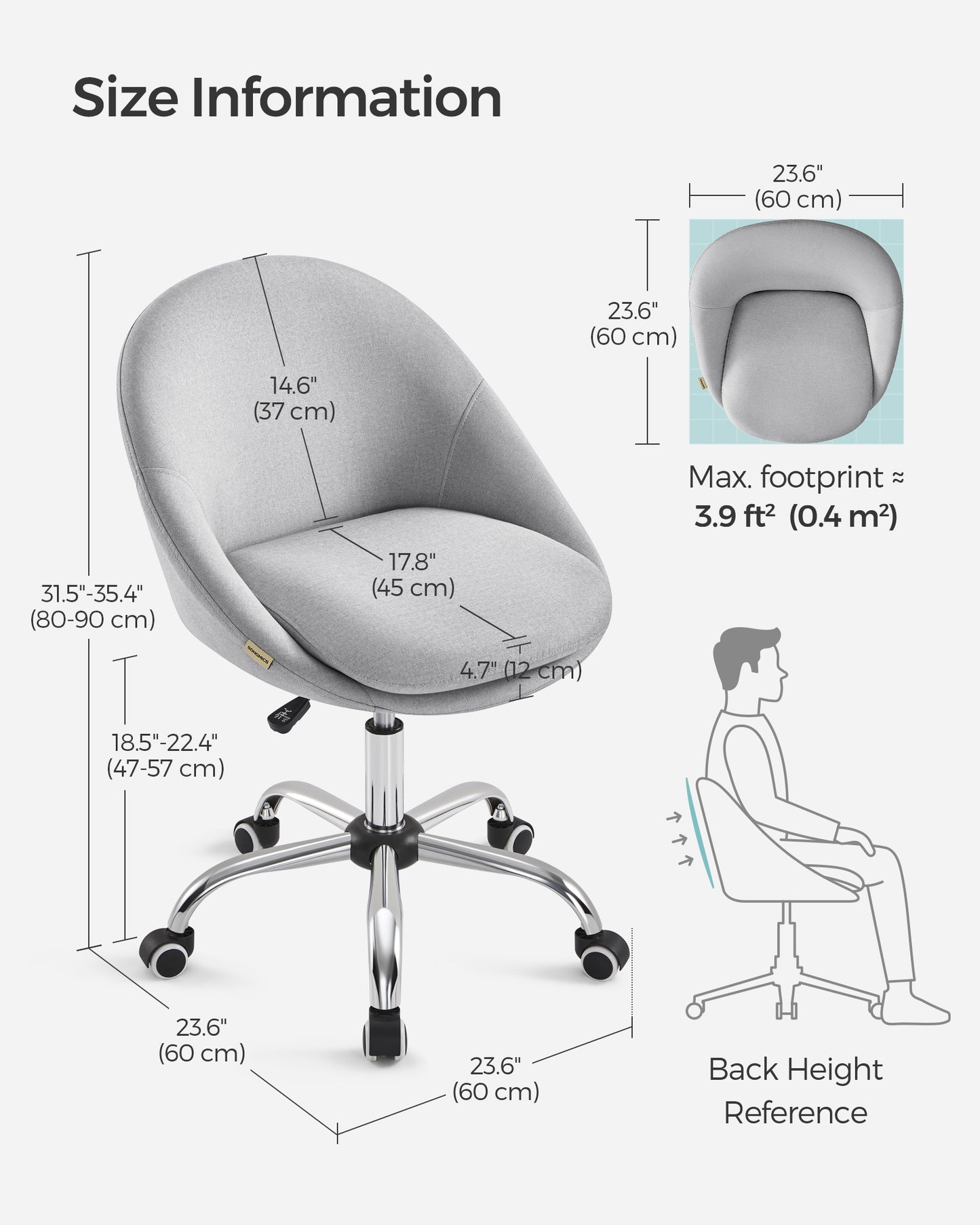 60 cm Wide Office Chair Dove Grey - image 8