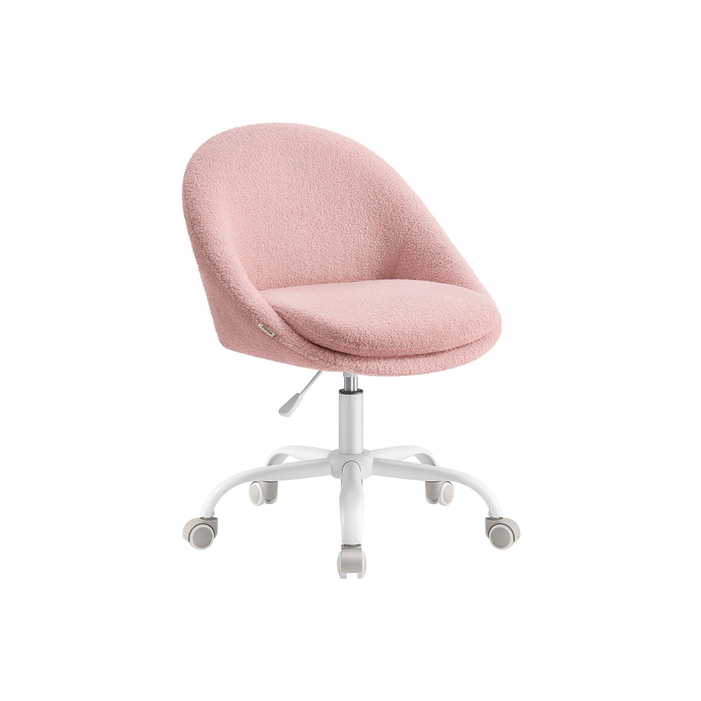 Swivel vanity chair with back and wheels in teddy fleece