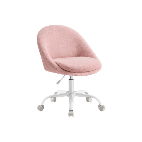 Swivel vanity chair with back and wheels in teddy fleece