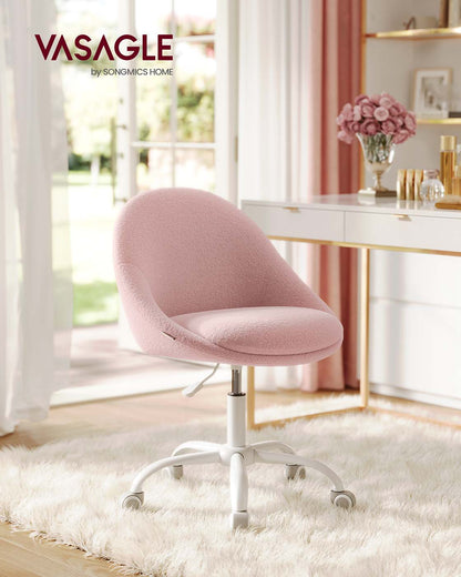 Swivel vanity chair with back and wheels in teddy fleece