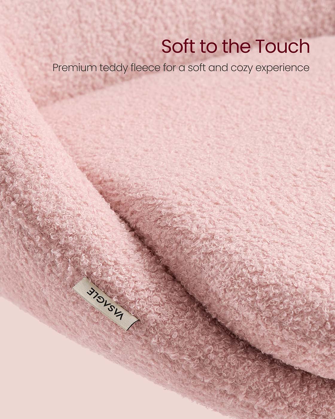 Swivel vanity chair with back and wheels in teddy fleece