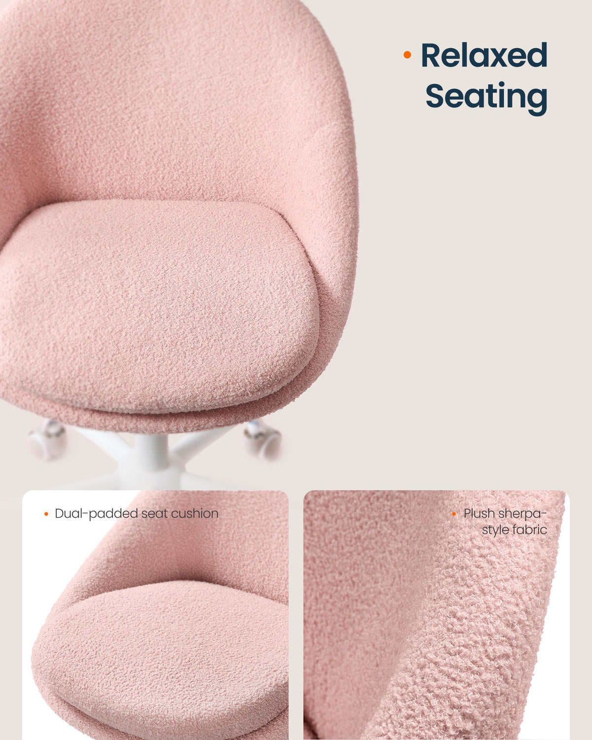 Armless Vanity Chair, Adjustable Swivel, Jelly Pink, Armless Desk Chair with Lumbar Support, for Bedroom - image 2