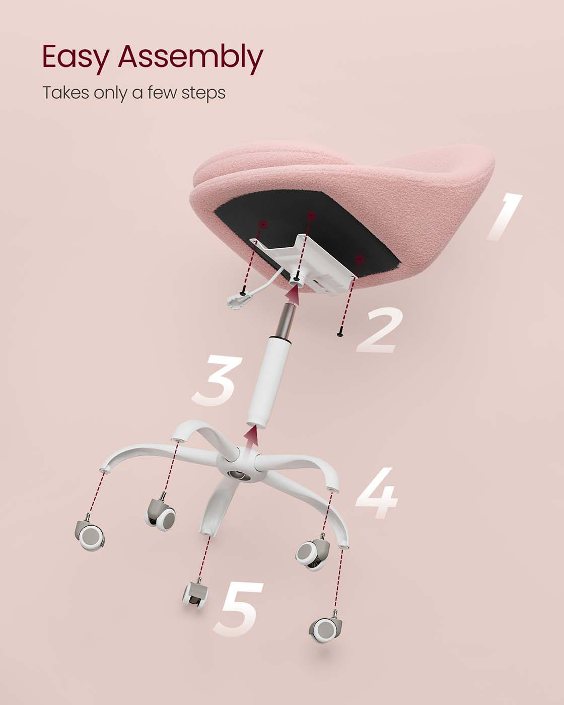 Swivel vanity chair with back and wheels in teddy fleece