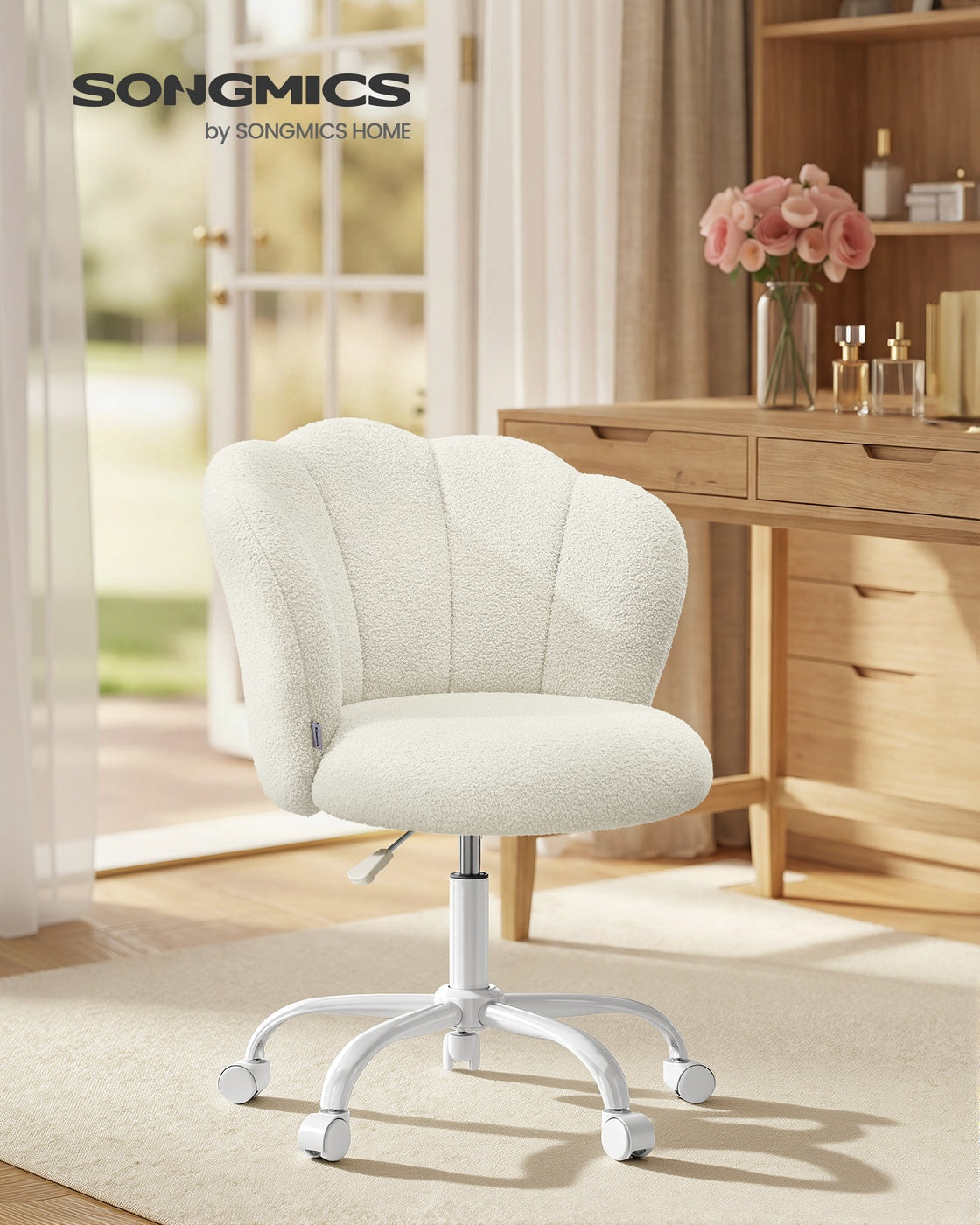 Swivel Office Desk Chair Makeup Vanity Chair for Dressing Table Holds 110 kg Cream White - image 3