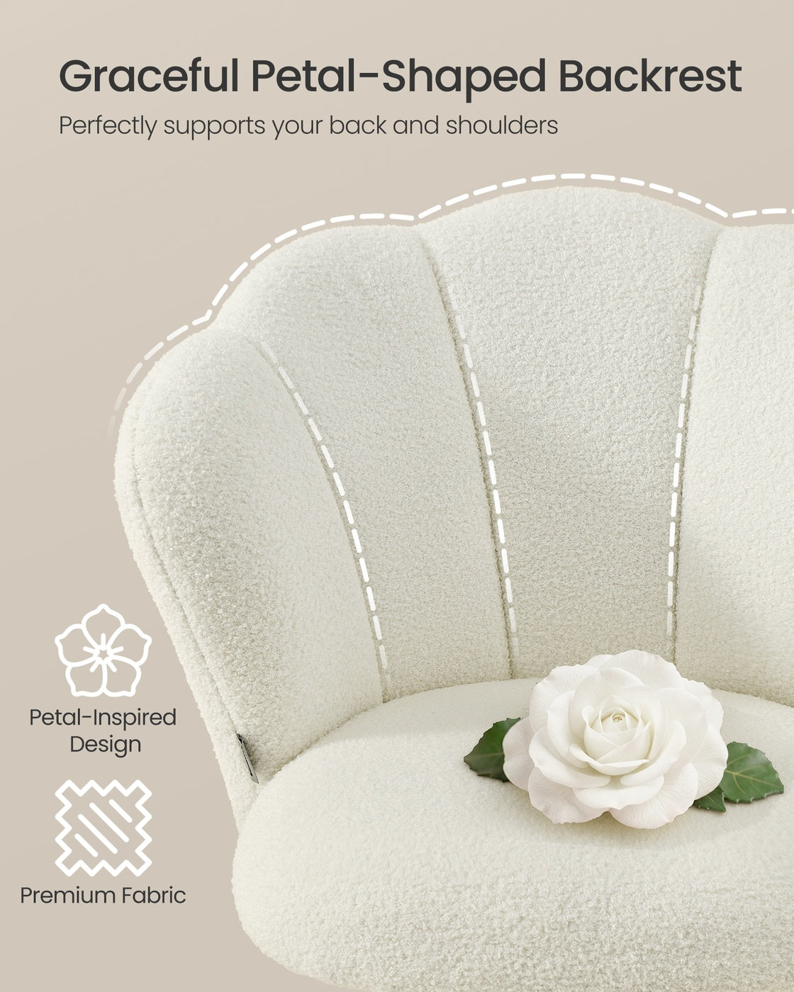 Swivel Office Desk Chair Makeup Vanity Chair for Dressing Table Holds 110 kg Cream White - image 4