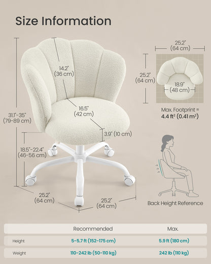 Swivel Office Desk Chair Makeup Vanity Chair for Dressing Table Holds 110 kg Cream White - image 8