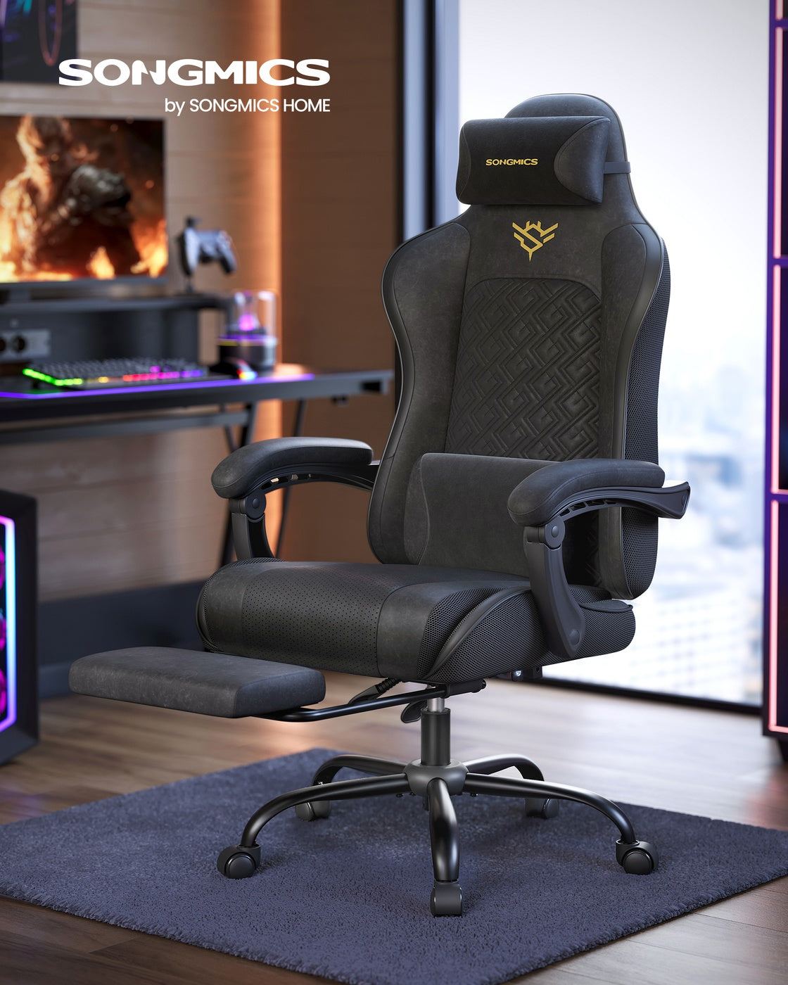 Ergonomic Office Computer Desk Chair with Footrest and Synchronised Armrests Ink Black - image 2