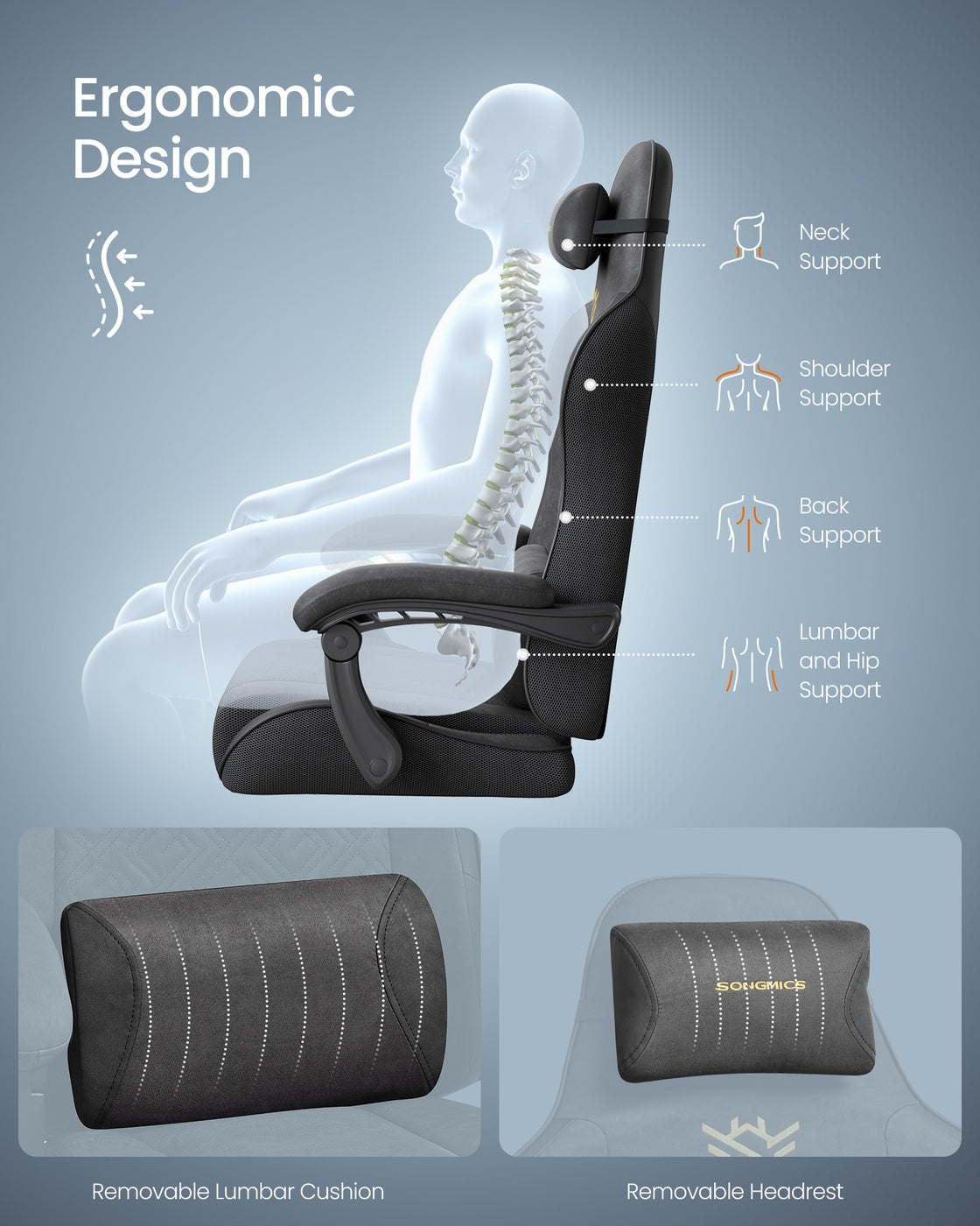 Ergonomic Office Computer Desk Chair with Footrest and Synchronised Armrests Ink Black - image 5