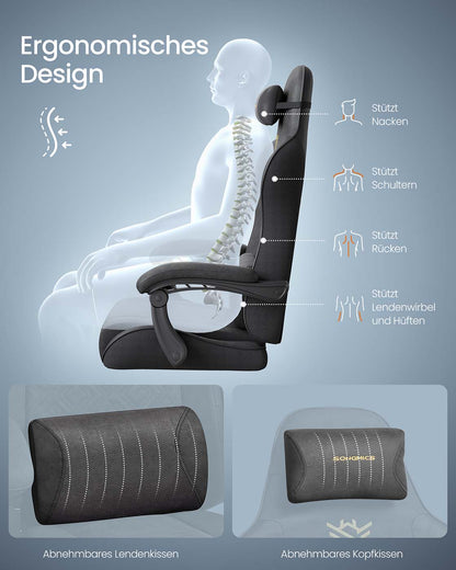 Ergonomic Office Computer Desk Chair with Footrest and Synchronised Armrests Ink Black