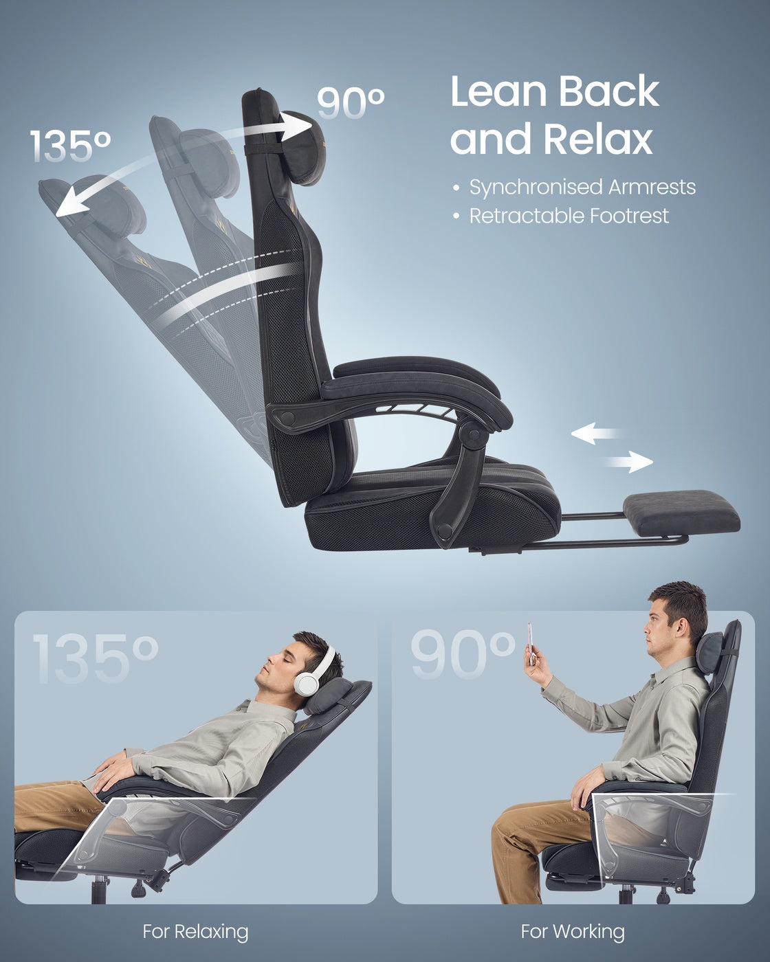 Ergonomic Office Computer Desk Chair with Footrest and Synchronised Armrests Ink Black - image 6