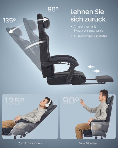 Ergonomic Office Computer Desk Chair with Footrest and Synchronised Armrests Ink Black
