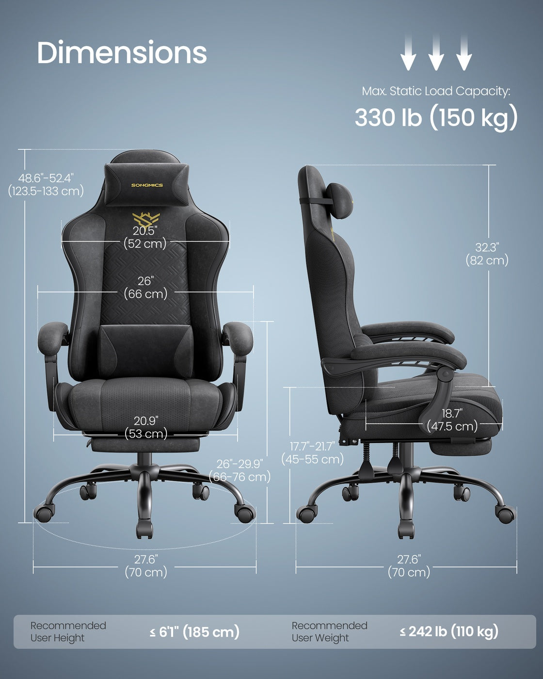 Ergonomic Office Computer Desk Chair with Footrest and Synchronised Armrests Ink Black - image 7