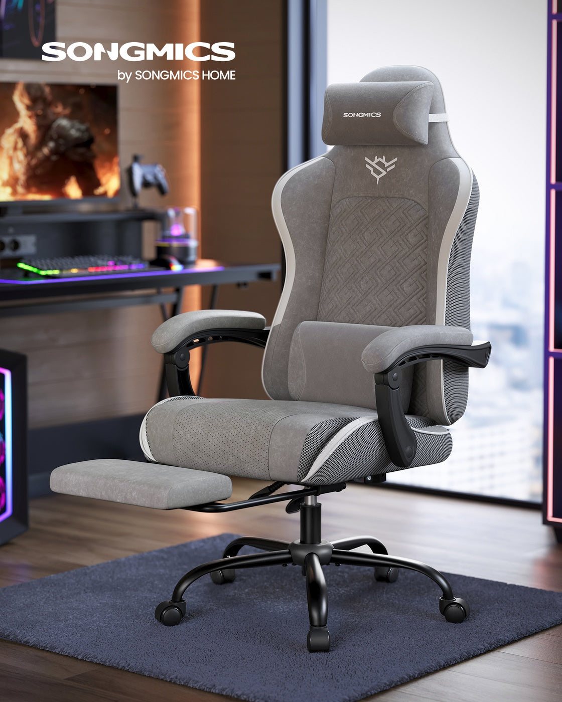 Ergonomic Office Computer Desk Chair with Footrest and Synchronised Armrests Ink Black - image 9
