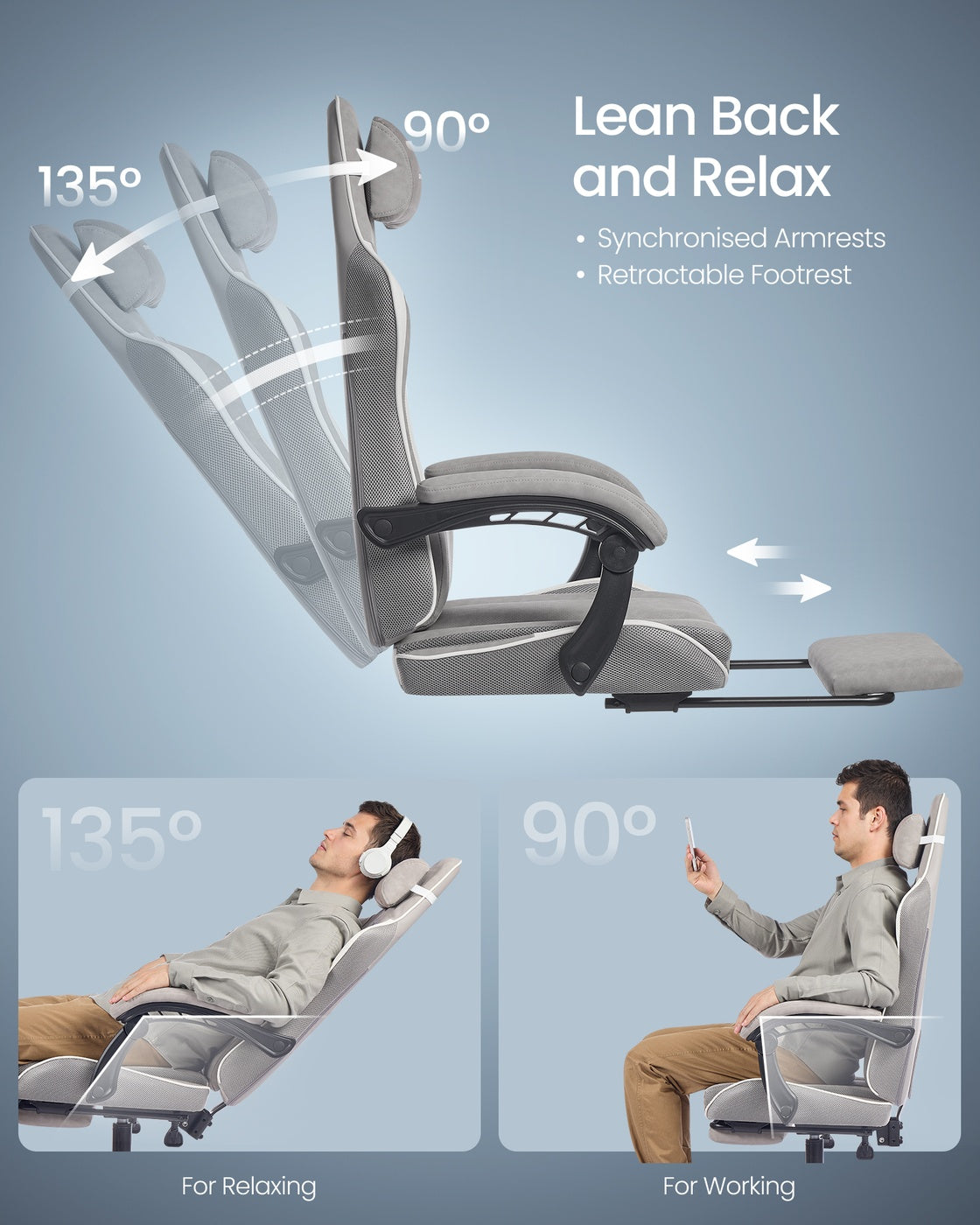 Ergonomic Office Computer Desk Chair with Footrest and Synchronised Armrests Ink Black - image 13