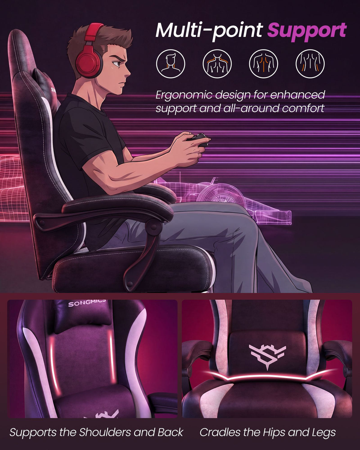 Gaming Chair, Ergonomic Computer Desk Chair with Footrest, Reclining Backrest, Ink Black and Cloud White