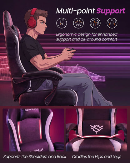 Gaming Chair, Ergonomic Computer Desk Chair with Footrest, Reclining Backrest, Ink Black and Cloud White
