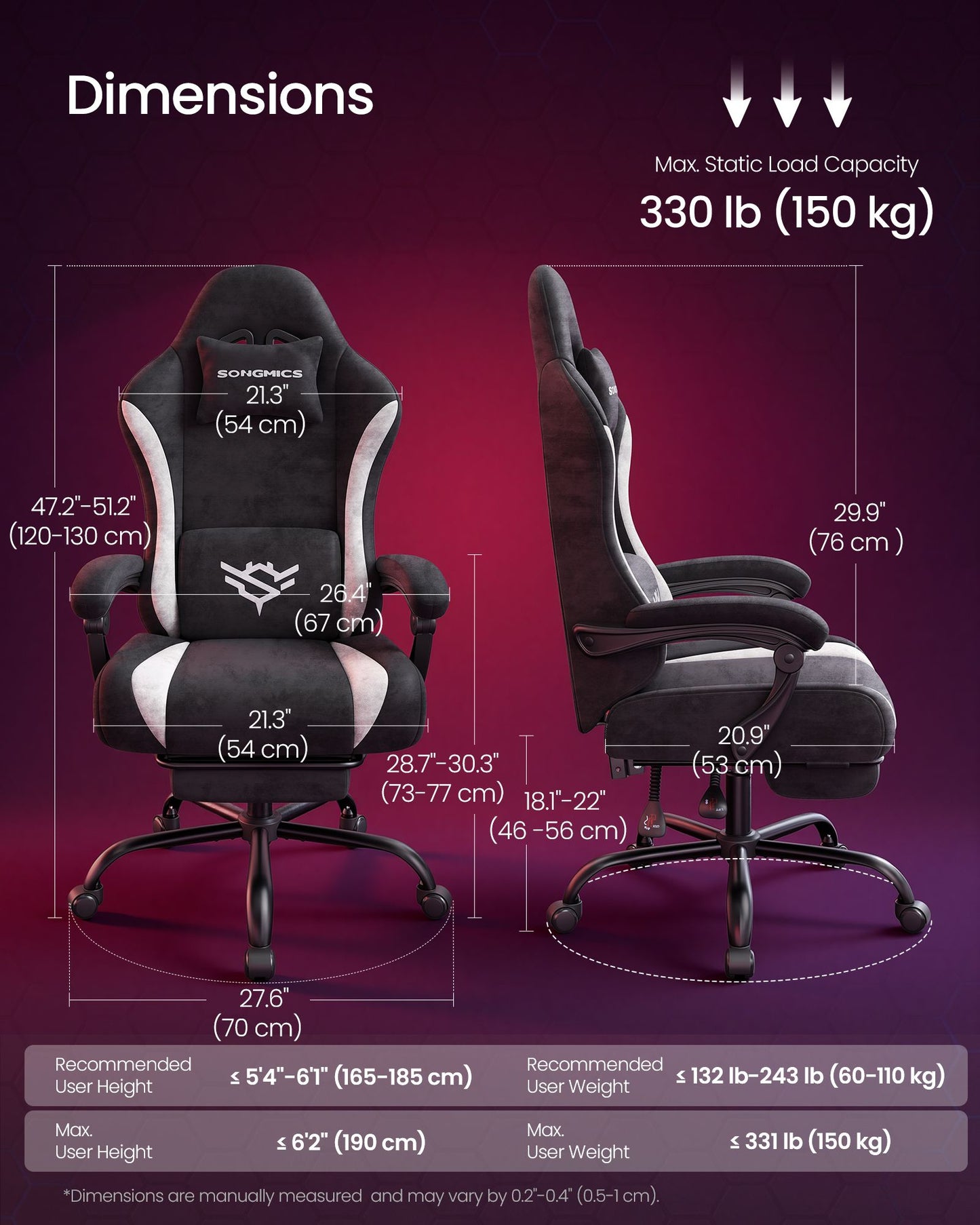 Gaming Chair, Ergonomic Computer Desk Chair with Footrest, Reclining Backrest, Ink Black and Cloud White - image 4