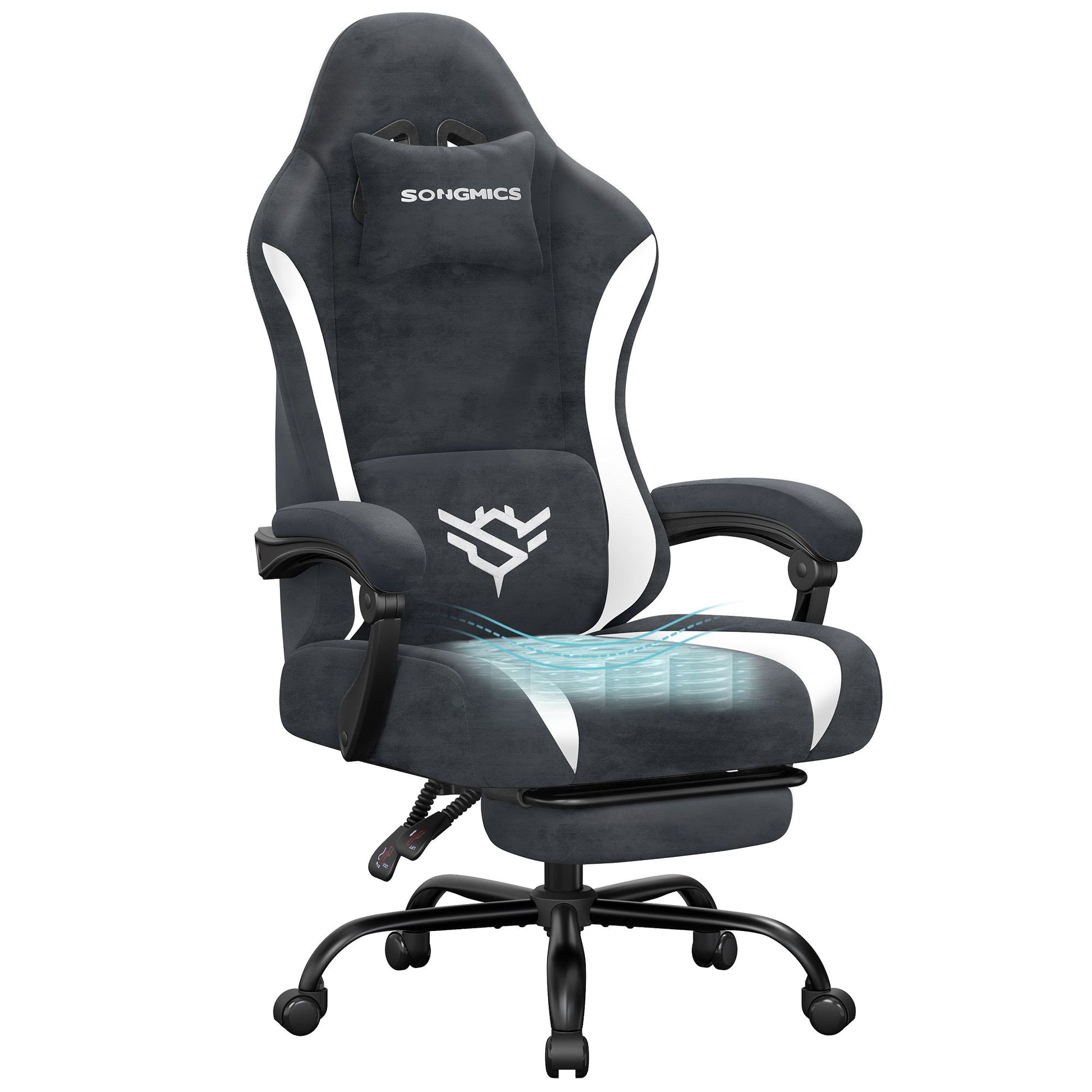 Gaming Chair, Ergonomic Computer Desk Chair with Footrest, Reclining Backrest, Ink Black and Cloud White - image 5