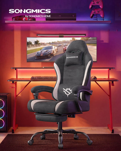 Gaming Chair, Ergonomic Computer Desk Chair with Footrest, Reclining Backrest, Ink Black and Cloud White - image 6