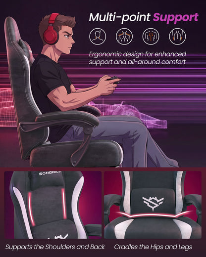 Gaming Chair, Ergonomic Computer Desk Chair with Footrest, Reclining Backrest, Ink Black and Cloud White - image 7