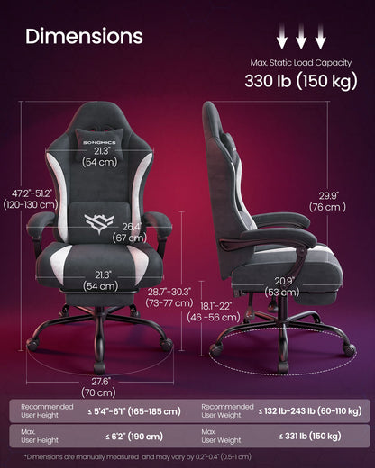 Gaming Chair, Ergonomic Computer Desk Chair with Footrest, Reclining Backrest, Ink Black and Cloud White - image 8
