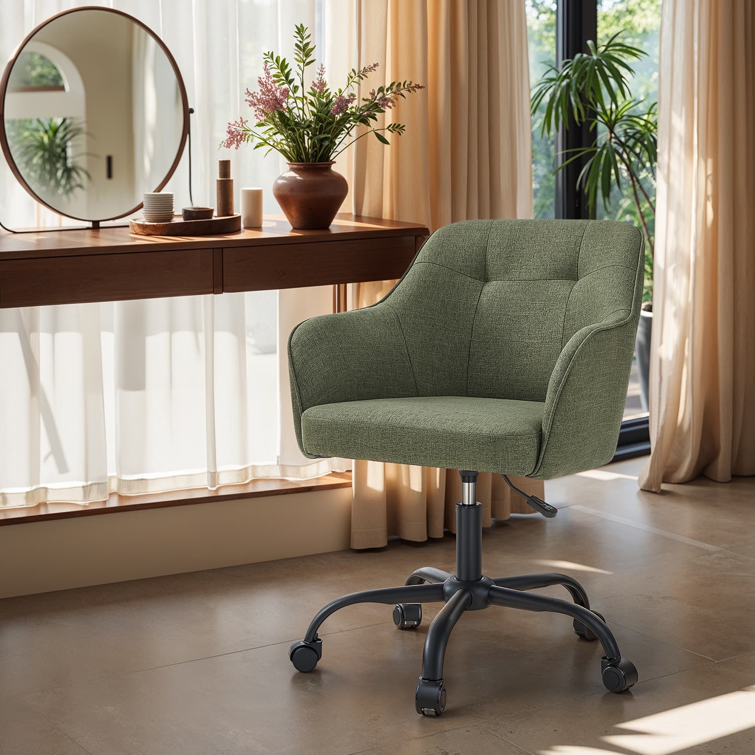 Desk Chair with Armrests, Loads 110 kg, for Home Office, Study, Bedroom, Adjustable Office Chair, Green - image 3