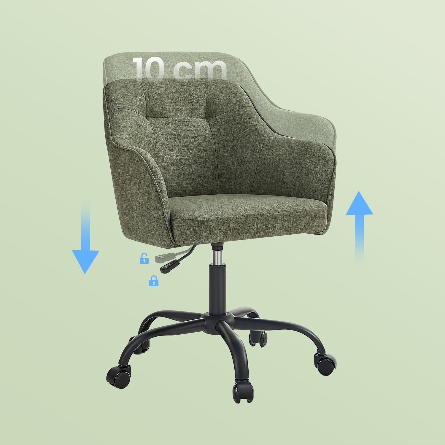 Desk Chair with Armrests, Loads 110 kg, for Home Office, Study, Bedroom, Adjustable Office Chair, Green - image 5