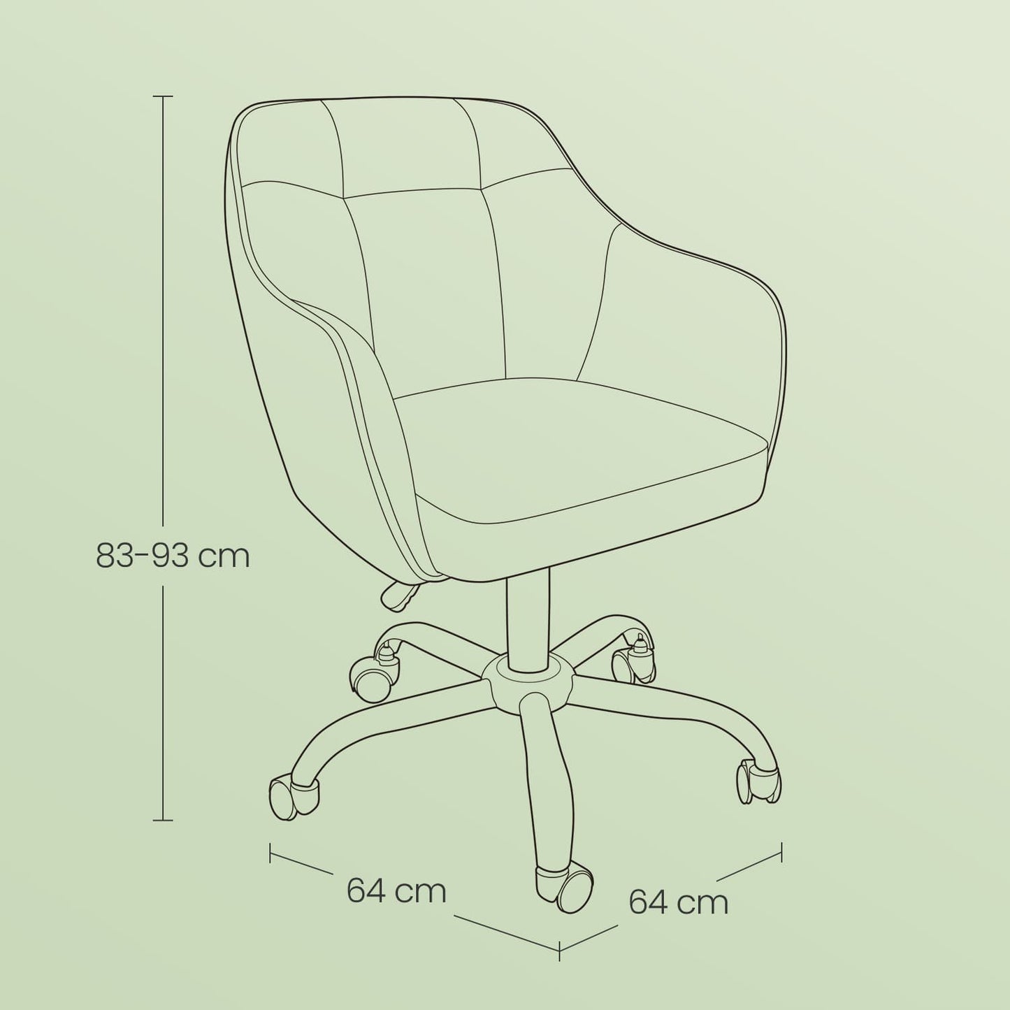 Desk Chair with Armrests, Loads 110 kg, for Home Office, Study, Bedroom, Adjustable Office Chair, Green - image 6