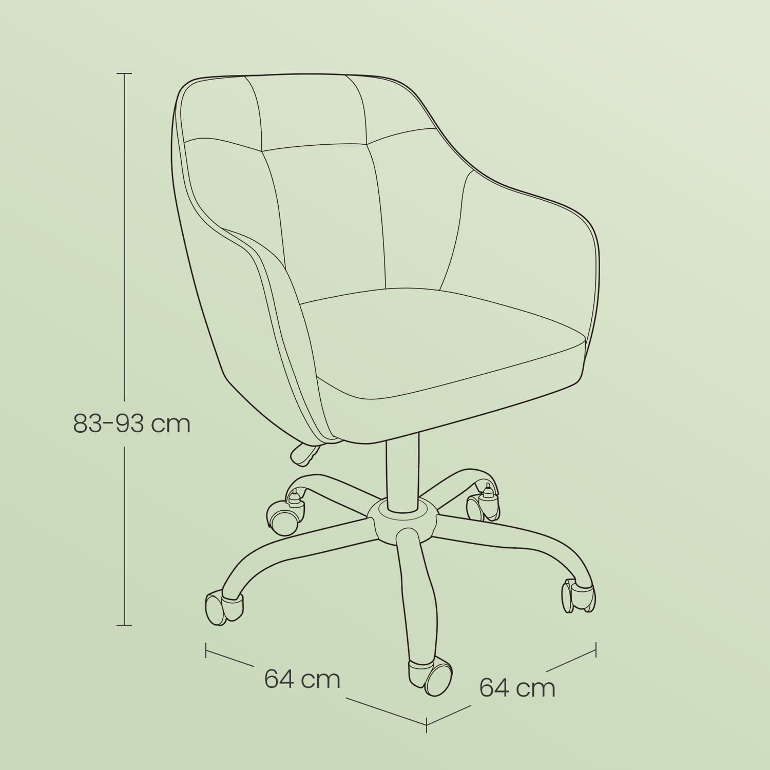 Desk Chair with Armrests, Loads 110 kg, for Home Office, Study, Bedroom, Adjustable Office Chair, Green - image 6