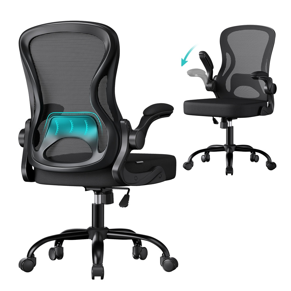 Ergonomic Office Chair — Fixed or Flip-Up Armrests — Ink Black