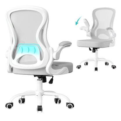 Ergonomic Office Chair — Fixed or Flip-Up Armrests — Dove Grey