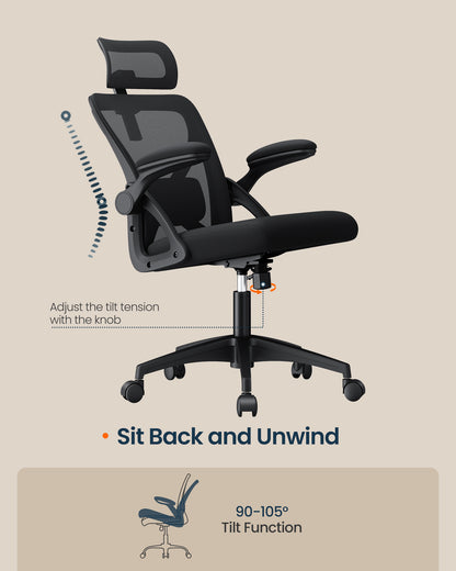 Ergonomic Mesh Desk Chair with Flip-Up Armrests and Headrest, Computer Office Chair in Ink Black - image 3