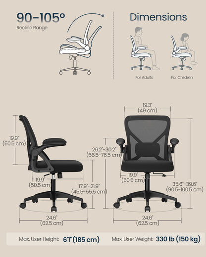 Ergonomic Mesh Desk Chair with Flip-Up Armrests, Computer Office Chair in Ink Black - image 4