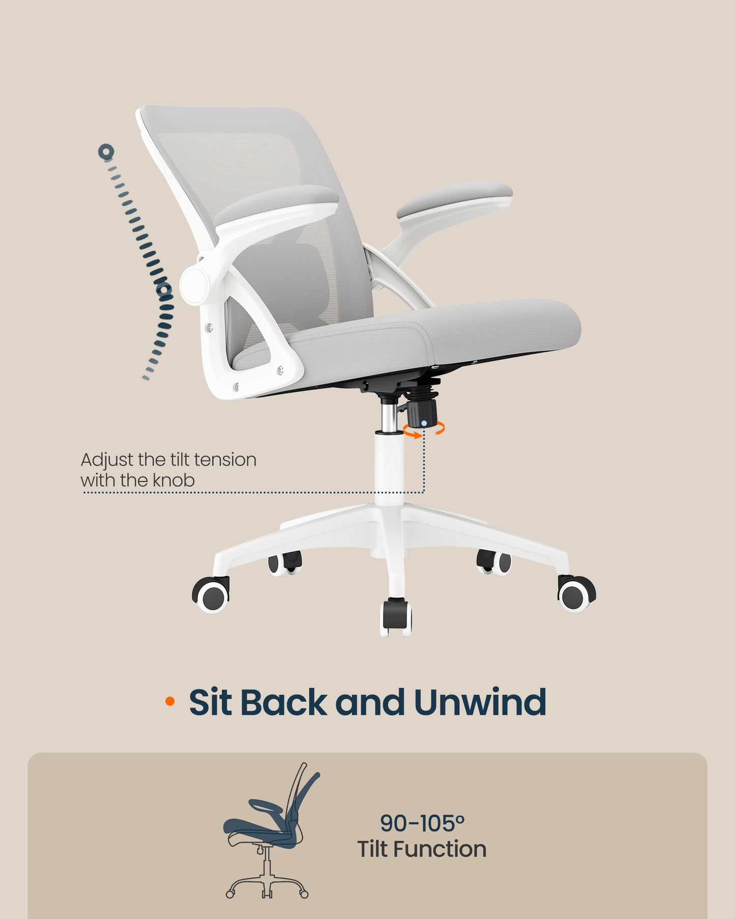 Ergonomic Mesh Desk Chair with Flip-Up Armrests, Computer Office Chair in Dove Gray - image 3